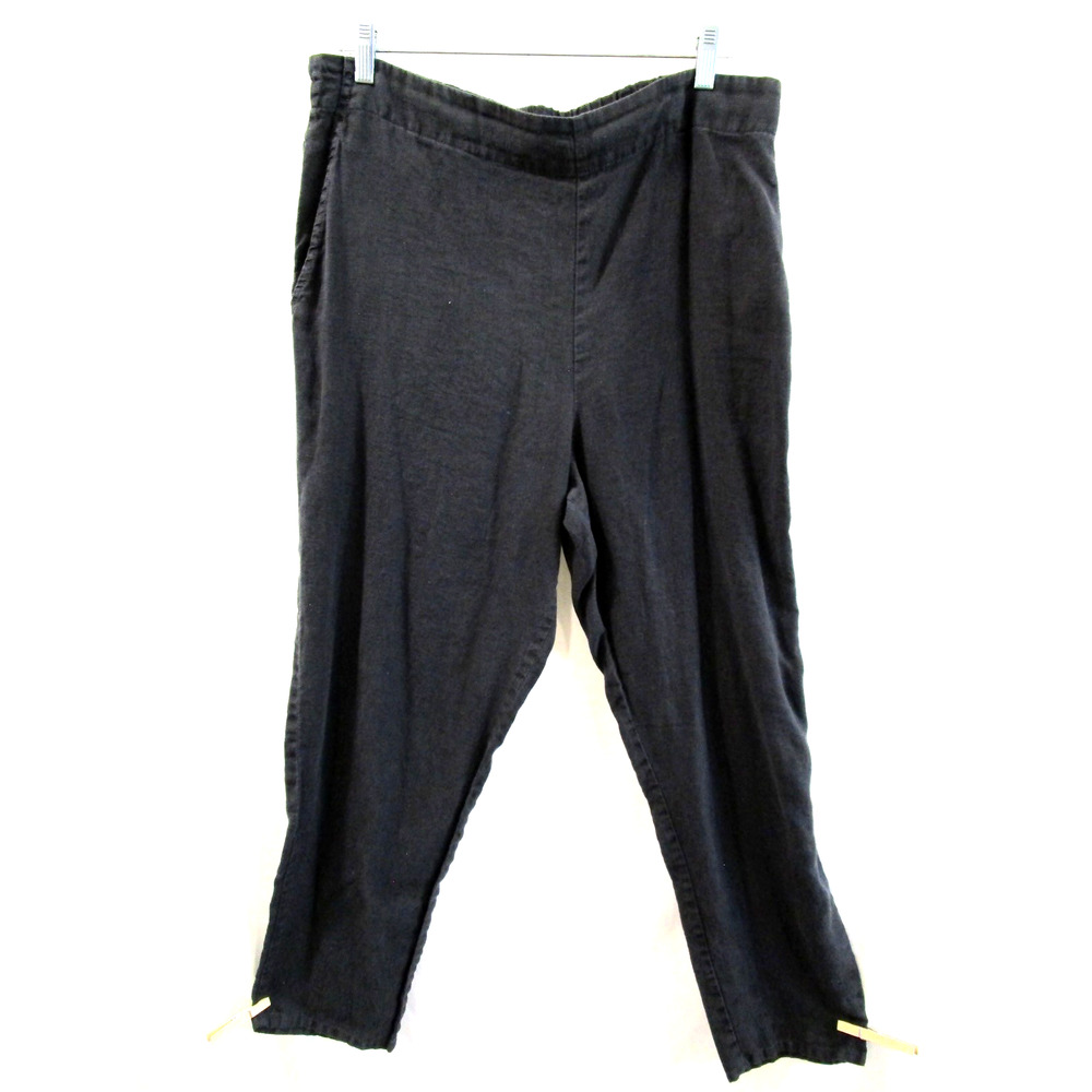 FLAX Black 100% Linen High Waist Pull On Tapered Leg Pants Women Sz M